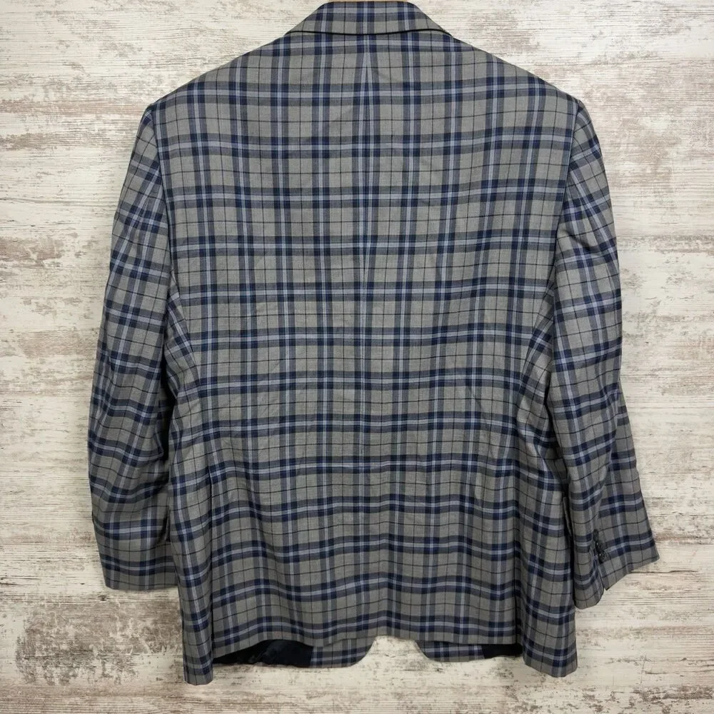Tom James Super 140s Wool Plaid Sport Coat Blazer Jacket Mens 45R Custom Tailore